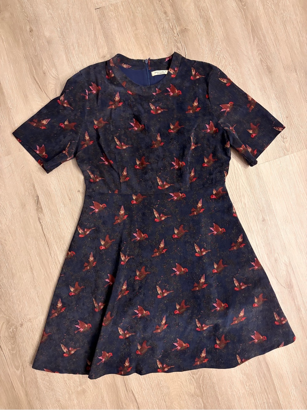 Charlie O by Kinnucan’s Bird Print Fit & Flare Dress Medium Twee